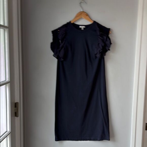 Anthropologie CLU Cotton Silk Navy Jersey Dress Cold Shoulder Flutter Sleeve - Picture 1 of 8